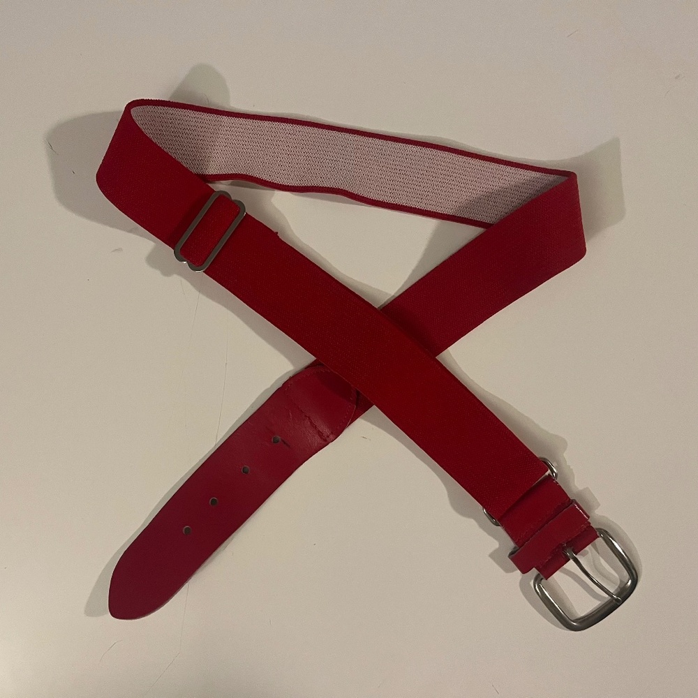 Vintage Red Elastic and Faux Leather Belt